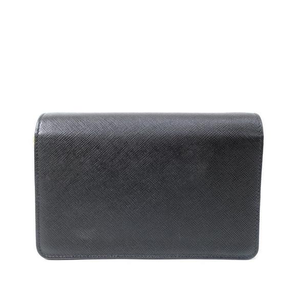 Prada Shoulder Saffiano Bag Chain Wallet Black 2WAY - Picture 1 of 10